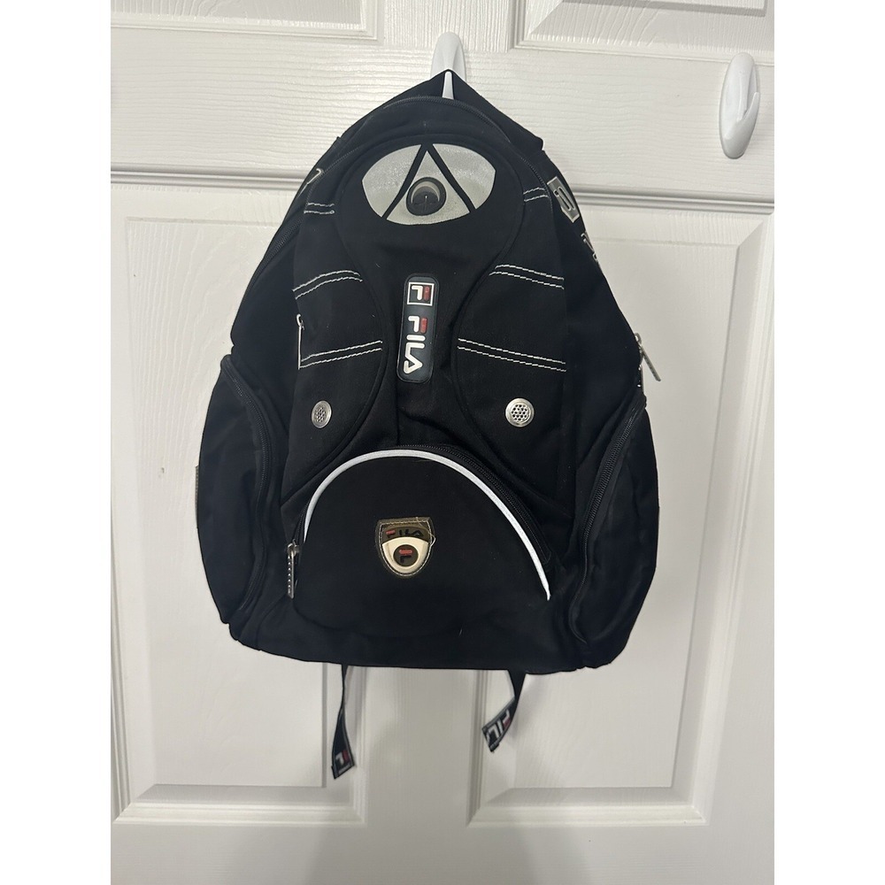 FILA Black Multiple Zipper Compartment Backpack Sports Book Bag EUC